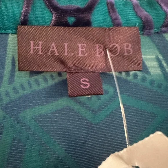 Hale Bob Vibrant Printed Long Sleeve Aqua Turquoise & Purple Burn Out Blouse Top - Picture 6 of 6